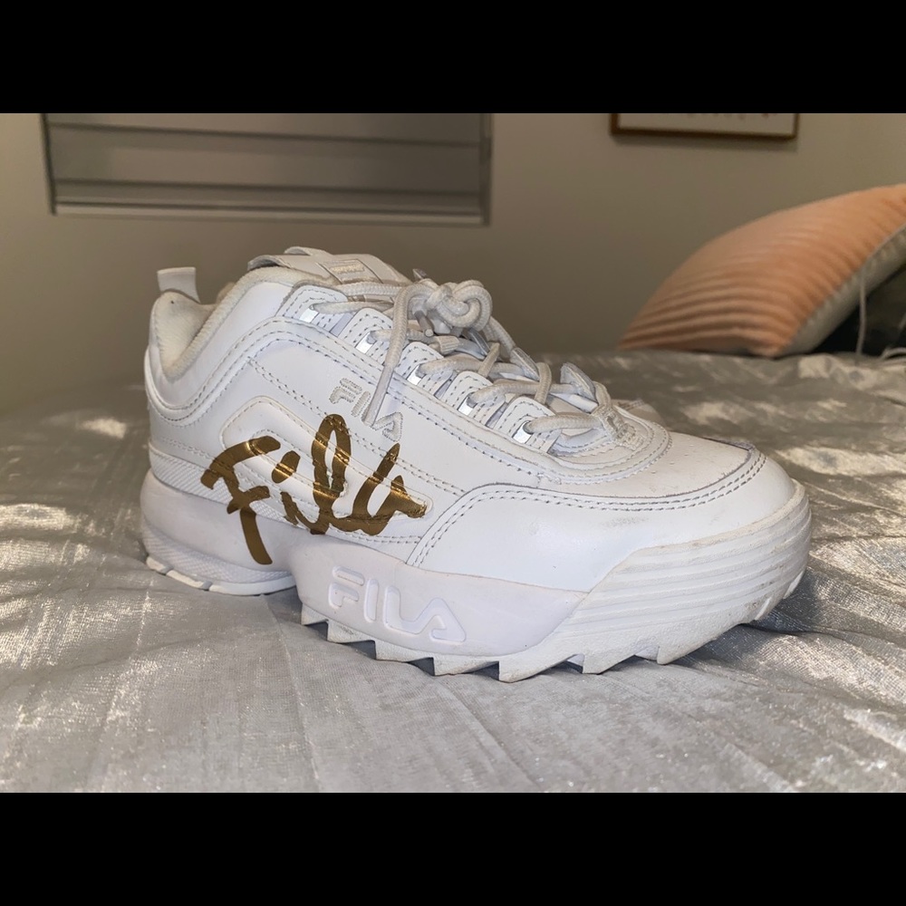 Fila white sneakers gold letters